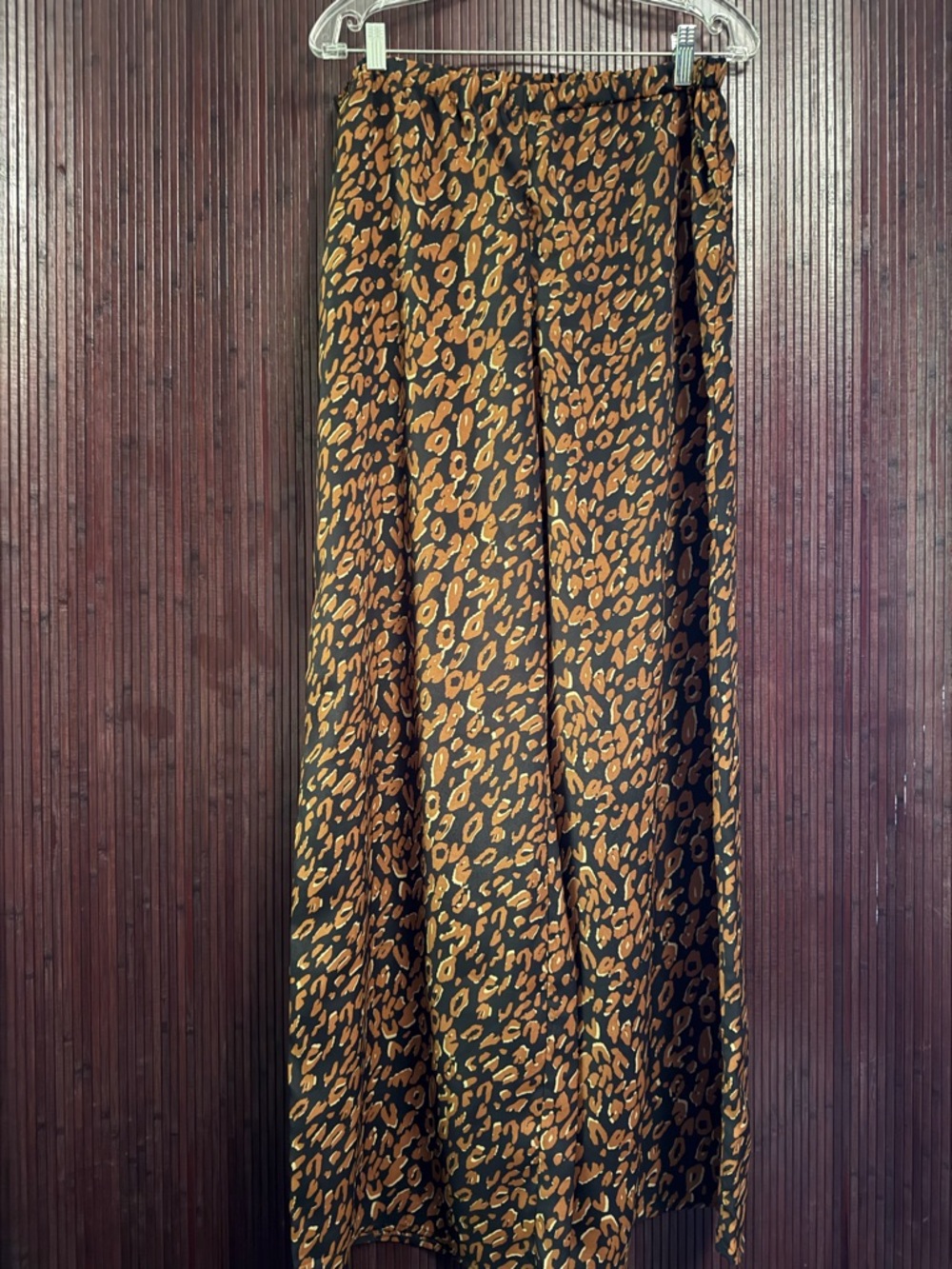 Leopard Print Wide Leg Palazzo Pants XL Elastic Waist Flowy Trousers